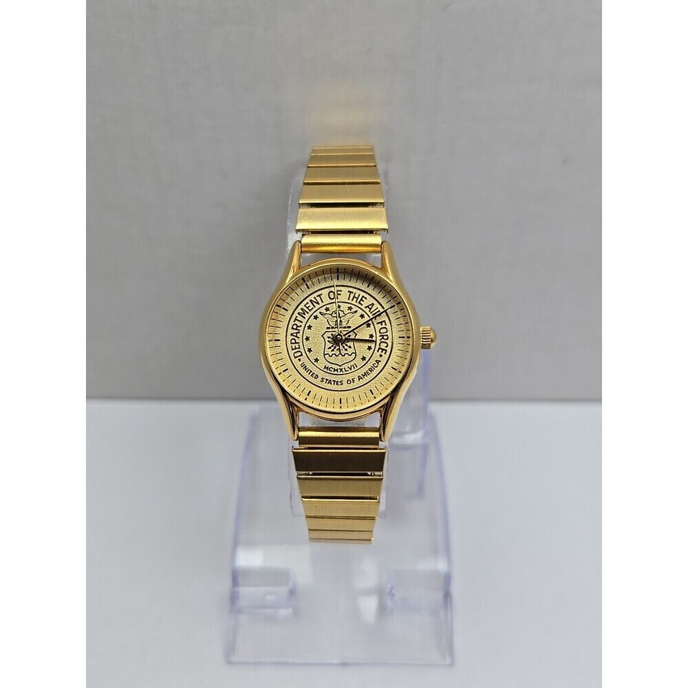 Vintage Department Of The Air Force Gold Tone Stretch Bracelet Watch New Battery